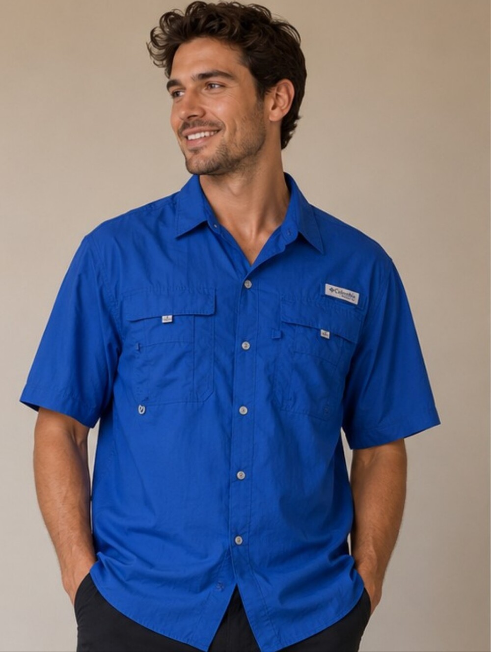 Columbia Men’s Short Sleeve Royal Blue Fishing Shirt Size L Omnishade